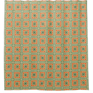 Rideaux De Douche Motif de carreaux carrés rétro funky, orange et ve