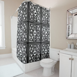 Rideaux De Douche Motif de carreaux géométriques noirs et blancs