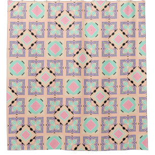 Rideaux De Douche Motif de carrelage géométrique pastel Rose Menth