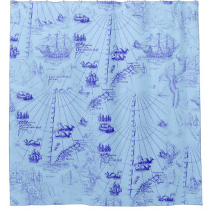 Rideaux De Douche Motif de carte nautique maritime avec galères