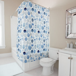 Rideaux De Douche Motif de cercles blancs bleus à l'aquarelle
