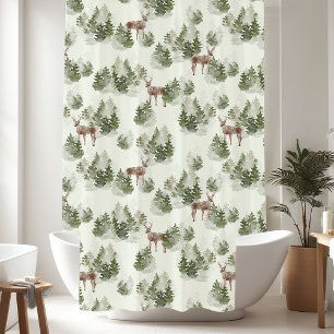 Rideaux De Douche Motif de cerfs de pins rustiques