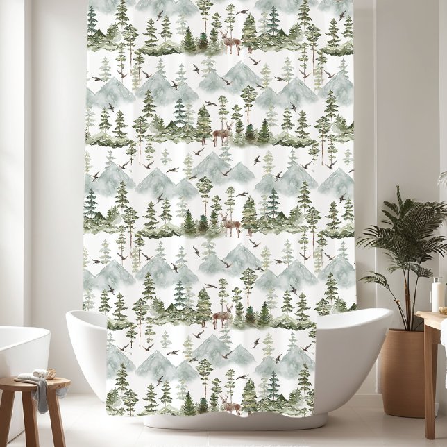 Rideaux De Douche Motif de cerfs de pins rustiques (Créateur téléchargé)