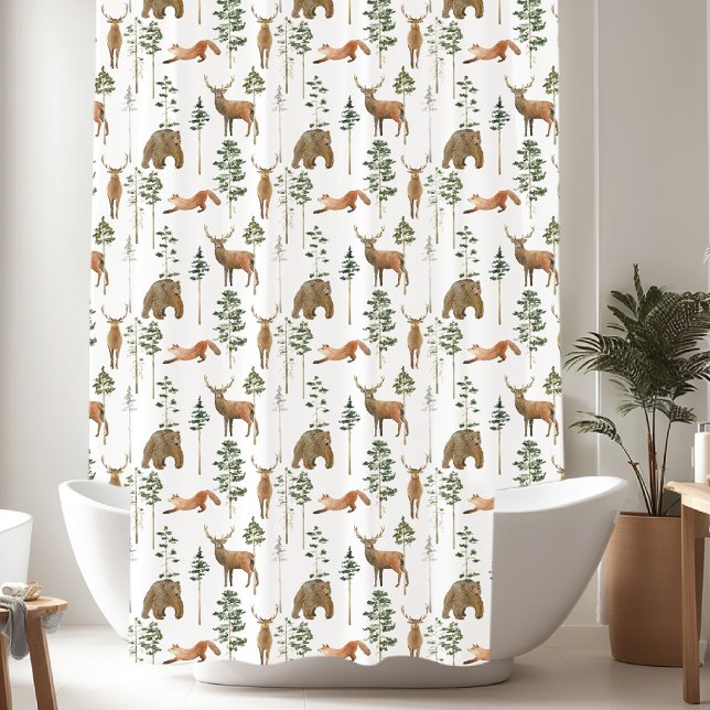 Rideaux De Douche Motif de cerfs de pins rustiques (Créateur téléchargé)