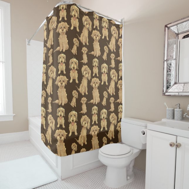 Rideaux De Douche Motif de chien Brown labradoodle doré (En situation)