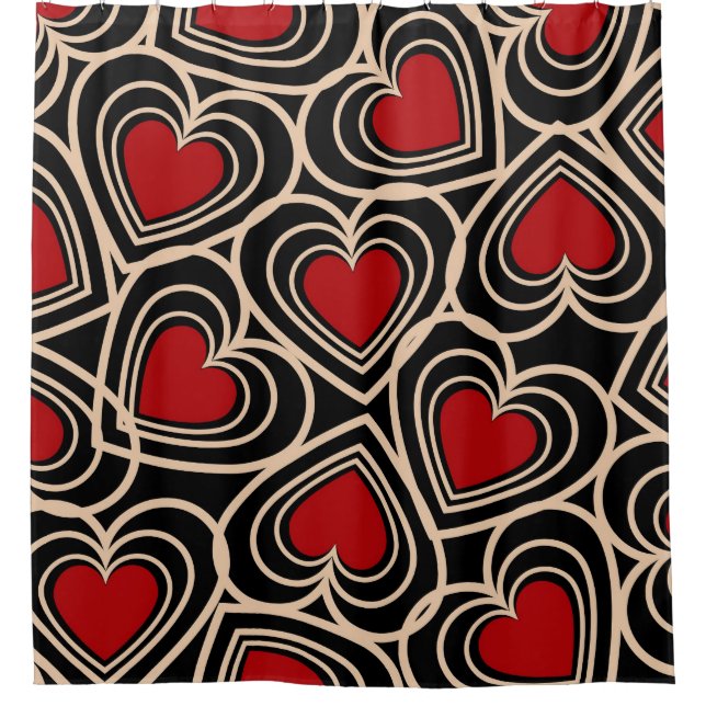 Rideaux De Douche Motif de coeur simple Noir et Rouge (Devant)