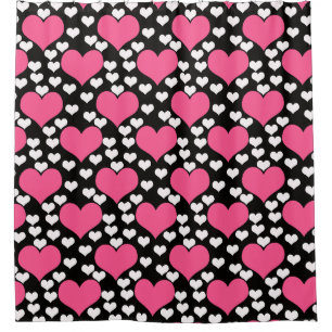 Rideaux De Douche Motif de Coeurs d'Amour Rose Noir Blanc