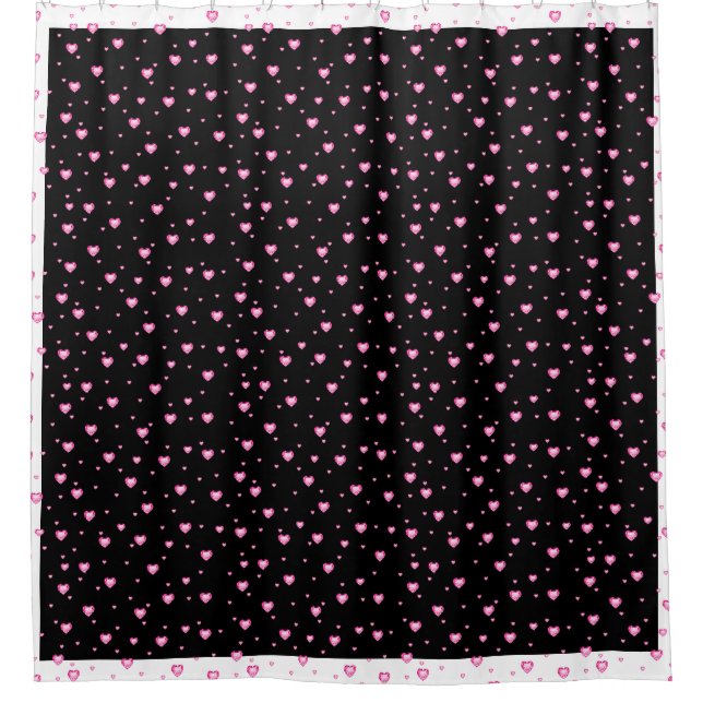 Rideaux De Douche Motif de Coeurs Diamants Noir et Rose Blanc (Devant)