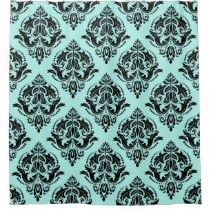 Rideaux De Douche Motif de Damas florales noir et bleu