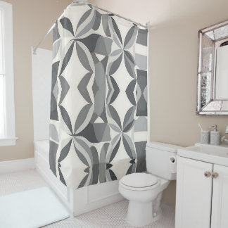 Rideaux De Douche Motif de diamant géométrique moderne en gris et bl
