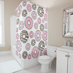 Rideaux De Douche Motif De Donuts, Donuts Roses, Donuts Blancs