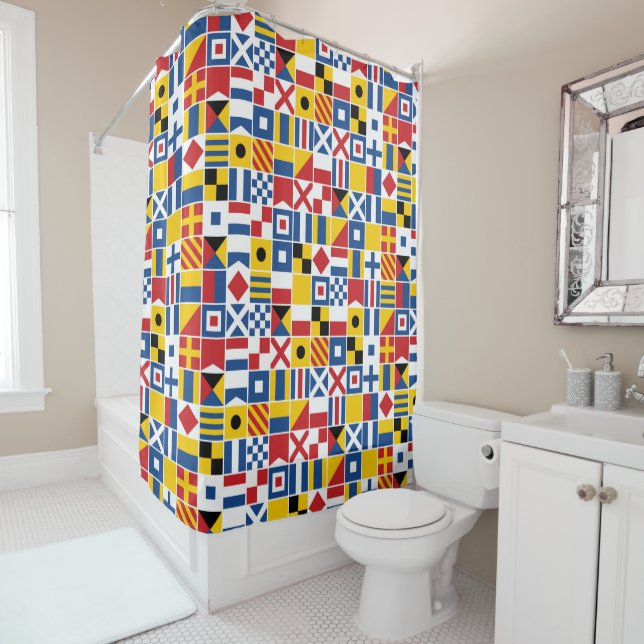 Rideaux De Douche Motif de drapeaux de signal nautique (En situation)