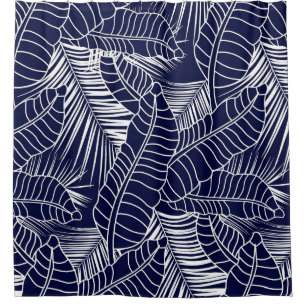 Rideaux De Douche motif de feuille tropicale sur l'arrière - plan bl