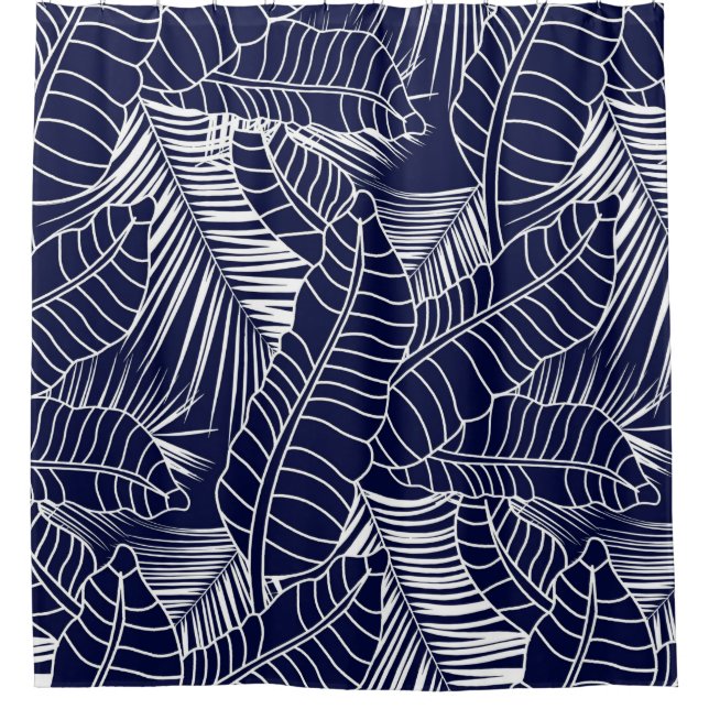 Rideaux De Douche motif de feuille tropicale sur l'arrière - plan bl (Devant)
