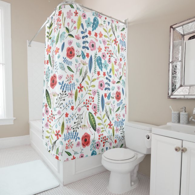 Rideaux De Douche Motif de feuilles et fleurs botaniques mignonnes (En situation)