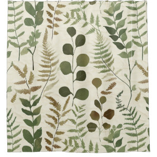 Rideaux De Douche Motif de feuilles pressées botaniques – Impression