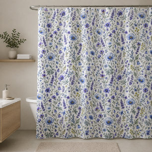 Rideaux De Douche Motif de fleur sauvage aquarelle bleu violet