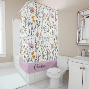 Rideaux De Douche Motif de fleur sauvage rose violet élégant Nom per