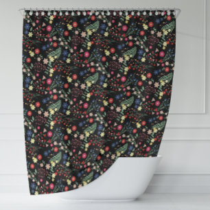 Rideaux De Douche Motif de Fleur sauvage Vintage Noir