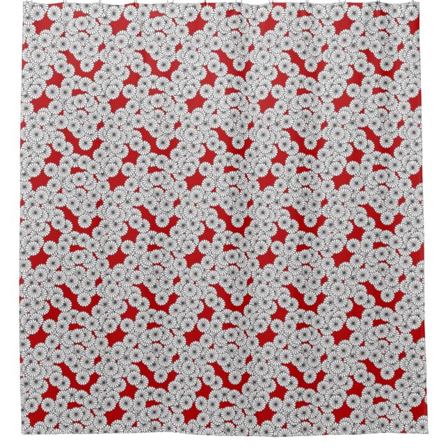Rideaux De Douche Motif de fleurs Art Déco - blanc sur rouge (Devant)