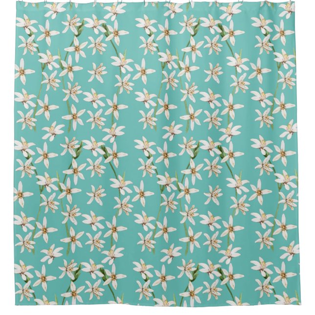 Rideaux De Douche Motif de fleurs de citron d'été sur turquoise (Devant)