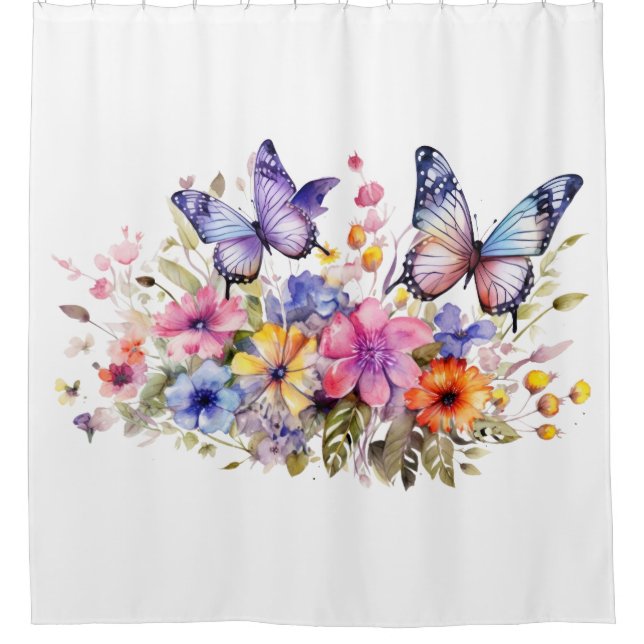 Rideaux De Douche Motif de fleurs de papillon (Devant)
