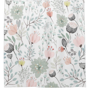 Rideaux De Douche Motif de fleurs et feuilles en vert tropical et ro