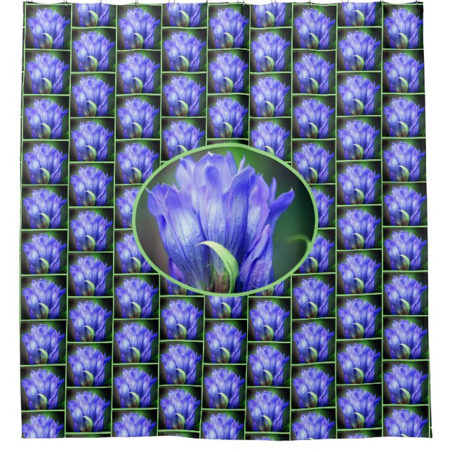 Rideaux De Douche Motif de fleurs Gentien Bleu (Devant)