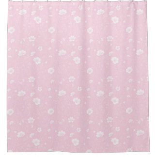 Rideaux De Douche Motif de fleurs sauvages rose et blanc atténué