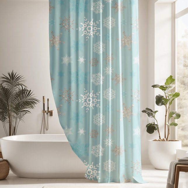 Rideaux De Douche Motif de flocon de neige bleu hiver (Créateur téléchargé)