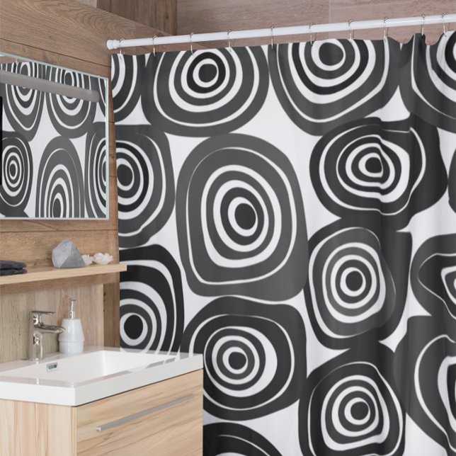 Rideaux De Douche Motif de formes abstraites en noir et blanc (Créateur téléchargé)