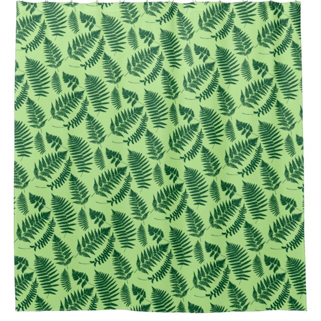 Rideaux De Douche Motif de fougère forestière, émeraude et vert clai (Devant)