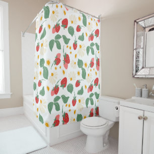 Rideaux De Douche Motif de fraise rouge sucrée et de feuilles vertes