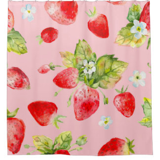 Rideaux De Douche motif de fraise transparent aquarelle