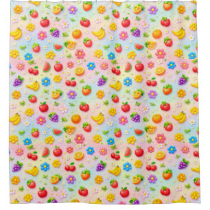 Rideaux De Douche Motif de fruits colorés avec des fleurs et des fru