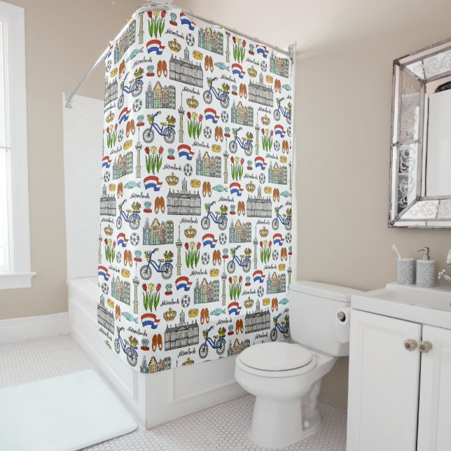 Rideaux De Douche Motif de griffonnage de Netherland (En situation)