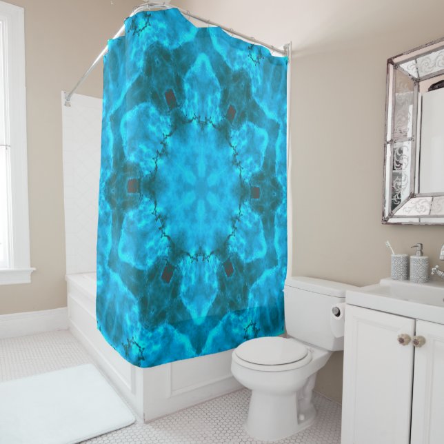 Rideaux De Douche Motif de kaléidoscope bleu glace givrée (En situation)