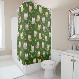 Rideaux De Douche Motif de la Chouette des bois, Salle de bain verte