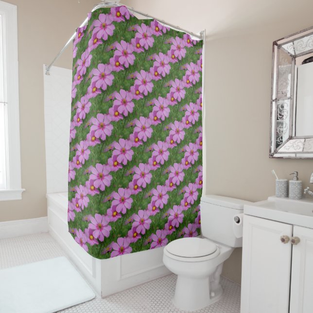 Rideaux De Douche Motif de la nature rose Cosmos (En situation)