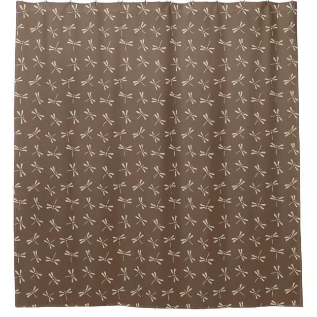 Rideaux De Douche Motif de libellules japonaises, crème et Taupe Tan (Devant)