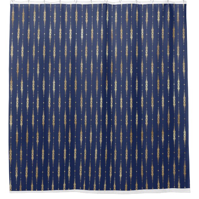 Rideaux De Douche Motif de ligne complexe Marine et Gold (Devant)