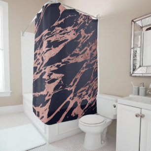 Rideaux De Douche Motif de marbre chic moderne rose de bleu marine