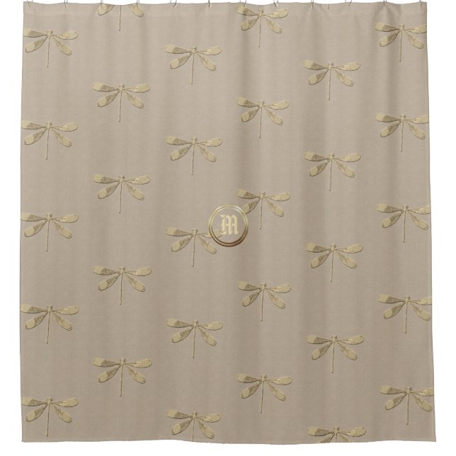Rideaux De Douche Motif de monogramme de la libellule d'or Linen (Devant)