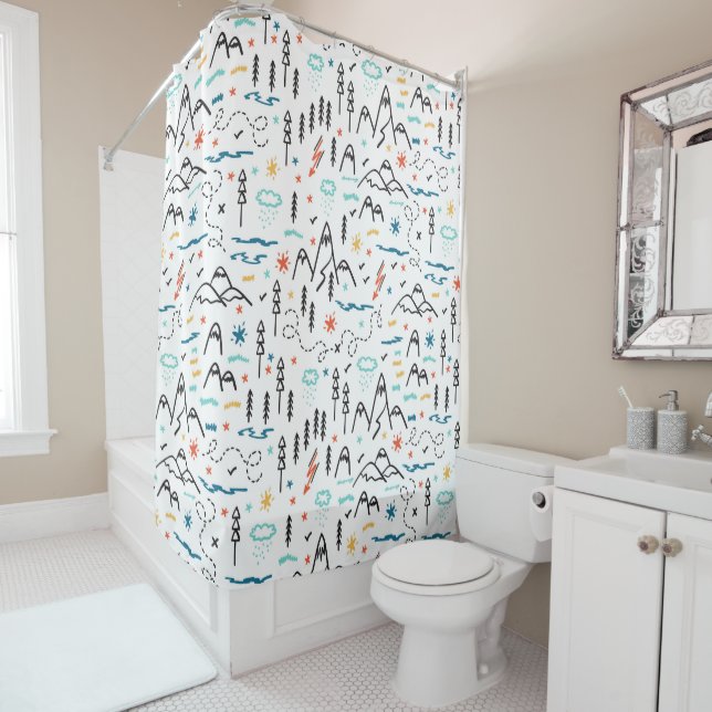 Rideaux De Douche Motif de montagne (En situation)