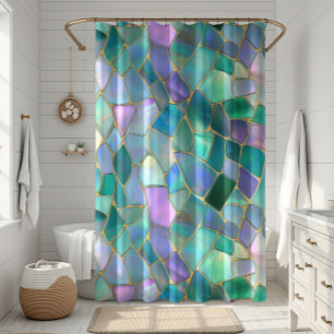 Rideaux De Douche Motif de mosaïque en verre coloré pastel
