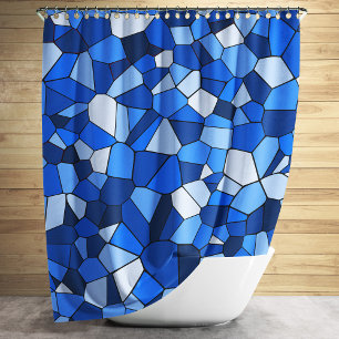 Rideaux De Douche Motif de mosaïque géométrique moderne bleu monochr
