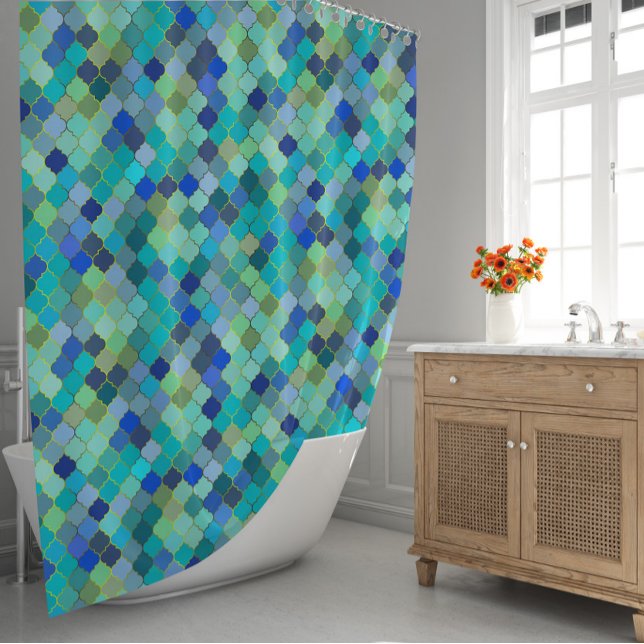Rideaux De Douche Motif de mosaïque marocaine bleu aqua (Blue Aqua Moroccan Mosaic Pattern Shower Curtain
)