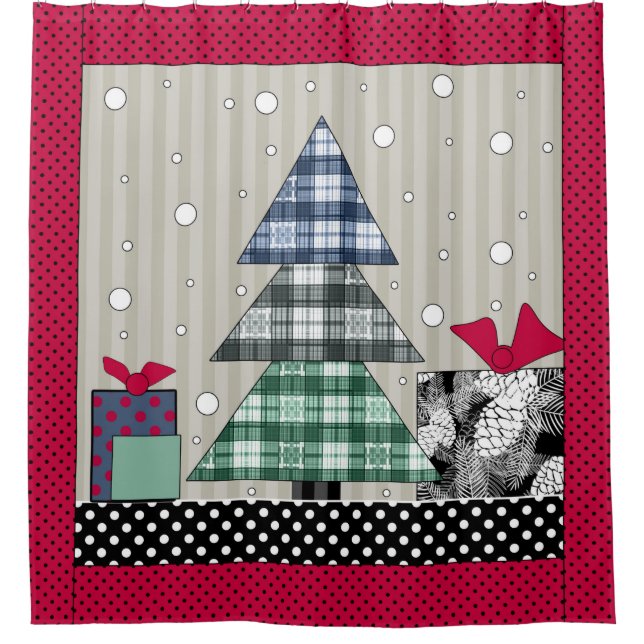 Rideaux De Douche Motif de Noël, applique, nouvelle année, noël (Devant)