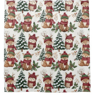 Rideaux De Douche Motif de Noël d'animaux de la forêt avec Renard &