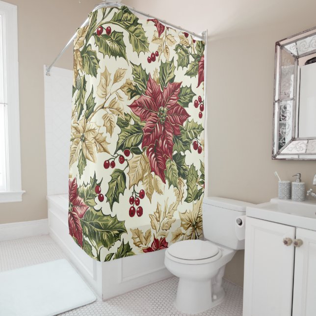Rideaux De Douche Motif de Noël floral de Poinsettia (15) (En situation)